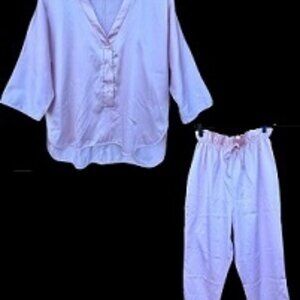 Vintage Flair PJ Pant Set Blush Pink Small Silky Feminine USA Union Made